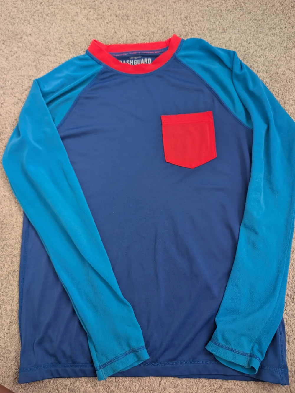 Crewcuts Navy & Bright Blue Long-Sleeve Rashguard with Red Pocket